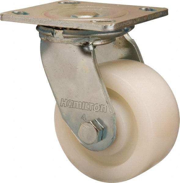 Hamilton - 4" Diam x 2" Wide x 5-5/8" OAH Top Plate Mount Swivel Caster - Nylon, 800 Lb Capacity, Sealed Precision Ball Bearing, 4 x 4-1/2" Plate - Makers Industrial Supply