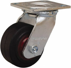 Hamilton - 4" Diam x 2" Wide x 5-5/8" OAH Top Plate Mount Swivel Caster - Rubber Mold on Cast Iron, 300 Lb Capacity, Straight Roller Bearing, 4 x 4-1/2" Plate - Makers Industrial Supply