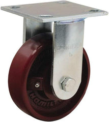 Hamilton - 5" Diam x 1-1/2" Wide x 6-1/8" OAH Top Plate Mount Rigid Caster - Cast Iron, 550 Lb Capacity, Straight Roller Bearing, 4 x 4-1/2" Plate - Makers Industrial Supply