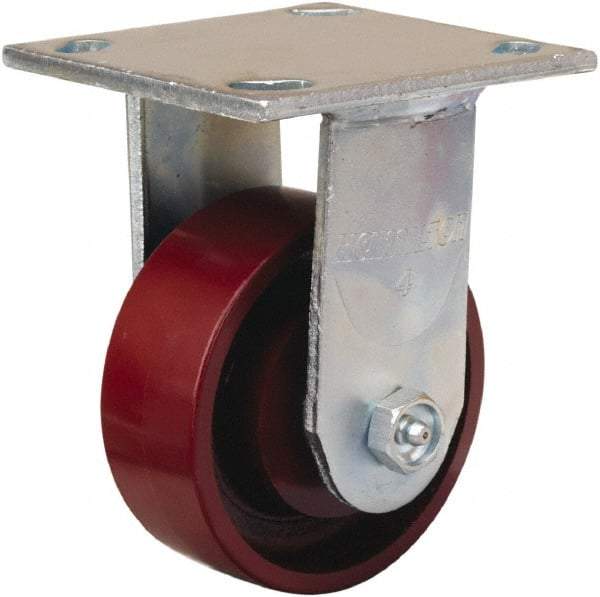 Hamilton - 4" Diam x 1-1/2" Wide x 5-5/8" OAH Top Plate Mount Rigid Caster - Cast Iron, 550 Lb Capacity, Straight Roller Bearing, 4 x 4-1/2" Plate - Makers Industrial Supply