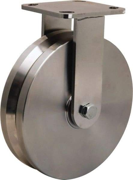 Hamilton - 8" Diam x 2" Wide, Stainless Steel Rigid Caster - 1,600 Lb Capacity, Top Plate Mount, 4" x 4-1/2" Plate, Stainless Steel Precision Ball Bearing - Makers Industrial Supply