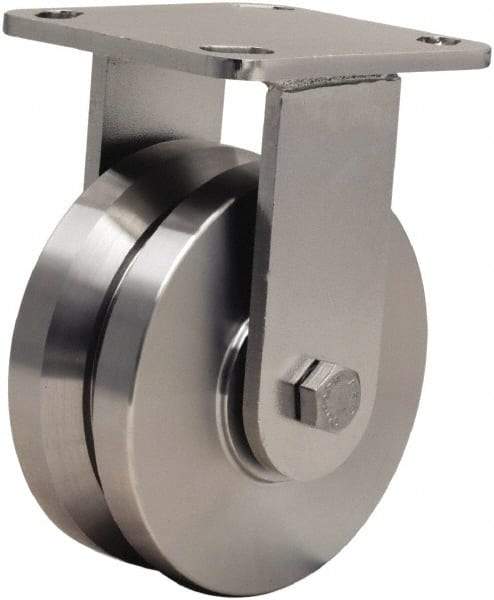 Hamilton - 5" Diam x 2" Wide, Stainless Steel Rigid Caster - 950 Lb Capacity, Top Plate Mount, 4" x 4-1/2" Plate, Stainless Steel Precision Ball Bearing - Makers Industrial Supply