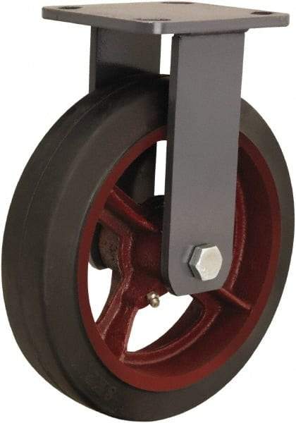 Hamilton - 8" Diam x 2" Wide x 9-1/2" OAH Top Plate Mount Rigid Caster - Rubber Mold on Cast Iron, 500 Lb Capacity, Tapered Roller Bearing, 4 x 4-1/2" Plate - Makers Industrial Supply