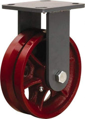 Hamilton - 6" Diam x 2" Wide, Iron Rigid Caster - 1,000 Lb Capacity, Top Plate Mount, 4" x 4-1/2" Plate, Straight Roller Bearing - Makers Industrial Supply