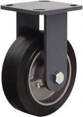 Hamilton - 6" Diam x 2" Wide x 7-1/2" OAH Top Plate Mount Rigid Caster - Rubber Mold on Cast Iron, 410 Lb Capacity, Tapered Roller Bearing, 4 x 4-1/2" Plate - Makers Industrial Supply