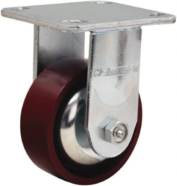 Hamilton - 4" Diam x 1-1/2" Wide x 5-5/8" OAH Top Plate Mount Rigid Caster - Cast Iron, 550 Lb Capacity, Straight Roller Bearing, 4 x 4-1/2" Plate - Makers Industrial Supply