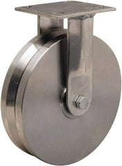 Hamilton - 8" Diam x 2" Wide, Stainless Steel Rigid Caster - 800 Lb Capacity, Top Plate Mount, 3-3/4" x 4-1/2" Plate, Delrin Bearing - Makers Industrial Supply