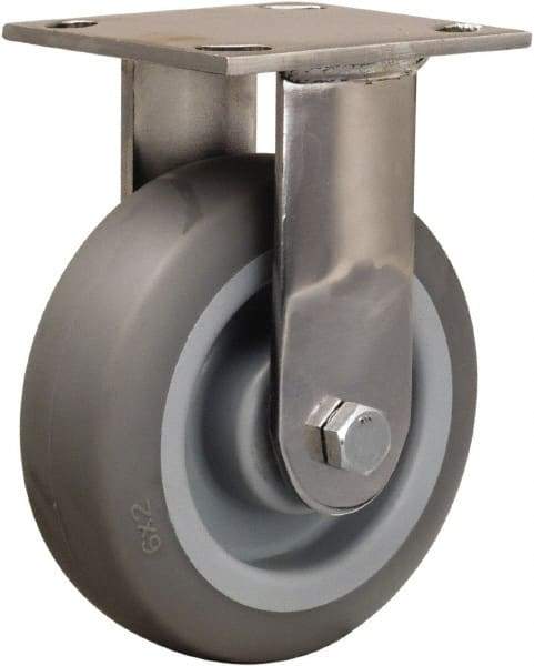 Hamilton - 6" Diam x 2" Wide x 7-1/2" OAH Top Plate Mount Rigid Caster - Rubber Mold on Polyolefin, 410 Lb Capacity, Delrin Bearing, 3-3/4 x 4-1/2" Plate - Makers Industrial Supply