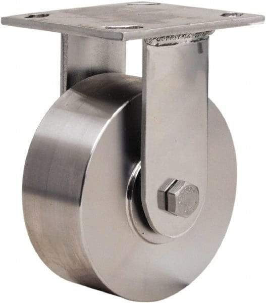 Hamilton - 5" Diam x 2" Wide x 6-1/2" OAH Top Plate Mount Rigid Caster - Forged Steel, 800 Lb Capacity, Plain Bore Bearing, 3-3/4 x 4-1/2" Plate - Makers Industrial Supply