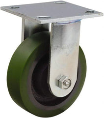 Hamilton - 5" Diam x 1-1/2" Wide x 6-1/8" OAH Top Plate Mount Rigid Caster - Polyurethane Mold onto Cast Iron Center, 550 Lb Capacity, Straight Roller Bearing, 4 x 4-1/2" Plate - Makers Industrial Supply