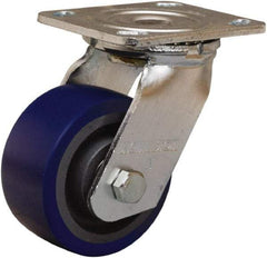 Hamilton - 4" Diam x 2" Wide x 5-5/8" OAH Top Plate Mount Swivel Caster - Polyurethane Mold onto Cast Iron Center, 600 Lb Capacity, Sealed Precision Ball Bearing, 4 x 4-1/2" Plate - Makers Industrial Supply