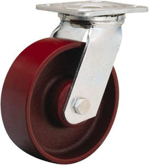 Hamilton - 6" Diam x 2" Wide x 7-1/2" OAH Top Plate Mount Swivel Caster - Cast Iron, 1,250 Lb Capacity, Precision Ball Bearing, 4 x 4-1/2" Plate - Makers Industrial Supply