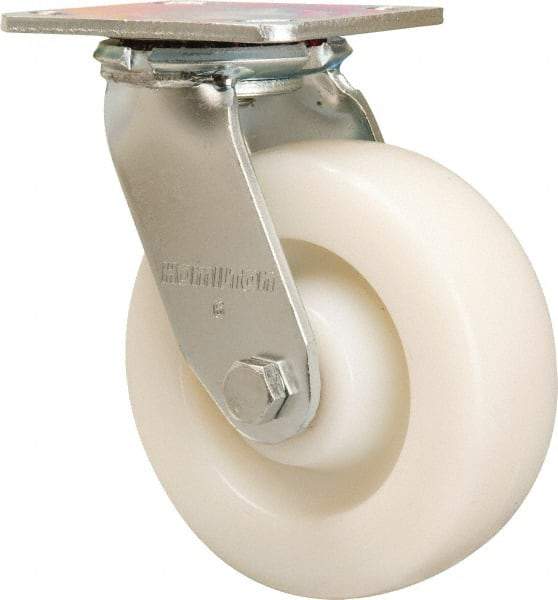 Hamilton - 6" Diam x 2" Wide x 7-1/2" OAH Top Plate Mount Swivel Caster - Nylon, 1,000 Lb Capacity, Sealed Precision Ball Bearing, 4 x 4-1/2" Plate - Makers Industrial Supply