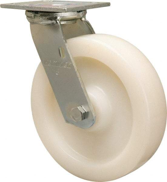 Hamilton - 8" Diam x 2" Wide x 9-1/2" OAH Top Plate Mount Swivel Caster - Nylon, 1,100 Lb Capacity, Sealed Precision Ball Bearing, 4 x 4-1/2" Plate - Makers Industrial Supply