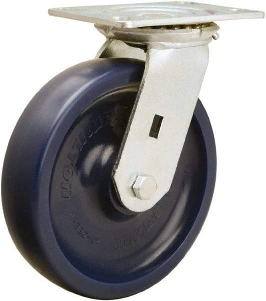 Hamilton - 8" Diam x 2" Wide x 9-1/2" OAH Top Plate Mount Swivel Caster - Polyurethane, 1,500 Lb Capacity, Sealed Precision Ball Bearing, 4-1/2 x 6-1/4" Plate - Makers Industrial Supply