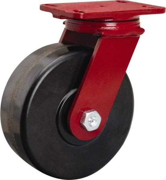 Hamilton - 8" Diam x 3" Wide x 10-1/8" OAH Top Plate Mount Swivel Caster - Phenolic, 2,200 Lb Capacity, Tapered Roller Bearing, 4-1/2 x 6-1/2" Plate - Makers Industrial Supply