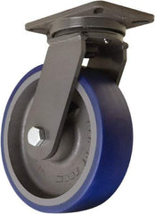 Hamilton - 10" Diam x 3" Wide x 12-1/2" OAH Top Plate Mount Swivel Caster - Polyurethane Mold onto Cast Iron Center, 2,400 Lb Capacity, Tapered Roller Bearing, 5-1/4 x 7-1/4" Plate - Makers Industrial Supply