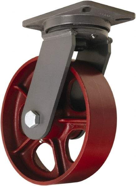 Hamilton - 10" Diam x 3" Wide x 12-1/2" OAH Top Plate Mount Swivel Caster - Cast Iron, 2,600 Lb Capacity, Tapered Roller Bearing, 5-1/4 x 7-1/4" Plate - Makers Industrial Supply