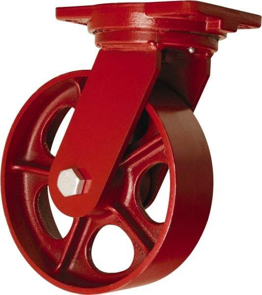 Hamilton - 10" Diam x 3" Wide x 12-1/2" OAH Top Plate Mount Swivel Caster - Cast Iron, 2,600 Lb Capacity, Straight Roller Bearing, 6-1/8 x 7-1/2" Plate - Makers Industrial Supply