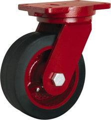 Hamilton - 8" Diam x 3" Wide x 10-1/2" OAH Top Plate Mount Swivel Caster - Rubber Mold on Cast Iron, 840 Lb Capacity, Precision Tapered Roller Bearing, 6-1/8 x 7-1/2" Plate - Makers Industrial Supply