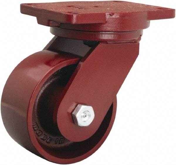 Hamilton - 6" Diam x 3" Wide x 8-1/2" OAH Top Plate Mount Swivel Caster - Cast Iron, 2,500 Lb Capacity, Tapered Roller Bearing, 6-1/8 x 7-1/2" Plate - Makers Industrial Supply