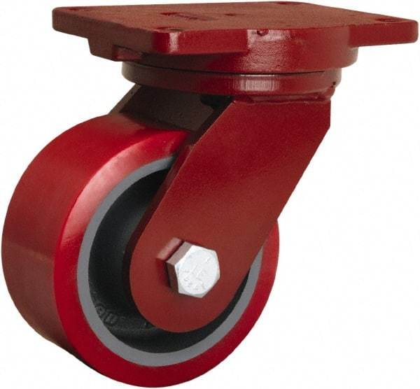 Hamilton - 6" Diam x 3" Wide x 8-1/2" OAH Top Plate Mount Swivel Caster - Polyurethane Mold on Forged Steel, 2,600 Lb Capacity, Sealed Precision Ball Bearing, 6-1/8 x 7-1/2" Plate - Makers Industrial Supply