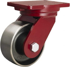 Hamilton - 6" Diam x 2-1/2" Wide x 8-1/2" OAH Top Plate Mount Swivel Caster - Forged Steel, 3,500 Lb Capacity, Straight Roller Bearing, 6-1/8 x 7-1/2" Plate - Makers Industrial Supply