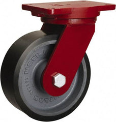 Hamilton - 8" Diam x 3" Wide x 10-1/2" OAH Top Plate Mount Swivel Caster - Polyurethane Mold onto Cast Iron Center, 3,250 Lb Capacity, Sealed Precision Ball Bearing, 6-1/8 x 7-1/2" Plate - Makers Industrial Supply