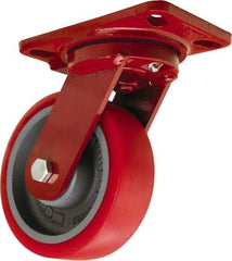 Hamilton - 6" Diam x 2" Wide x 7-3/4" OAH Top Plate Mount Swivel Caster - Polyurethane Mold onto Cast Iron Center, 1,400 Lb Capacity, Tapered Roller Bearing, 4-1/2 x 6-1/2" Plate - Makers Industrial Supply