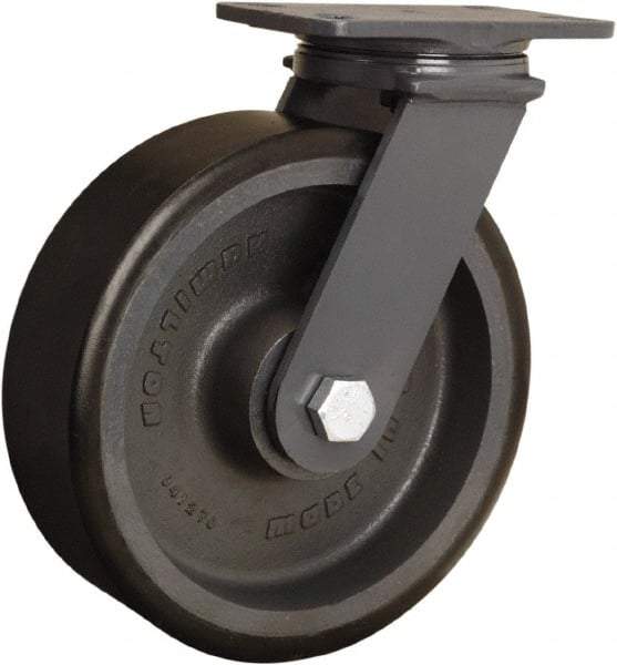 Hamilton - 10" Diam x 3" Wide x 12-1/16" OAH Top Plate Mount Swivel Caster - Polyurethane Mold onto Cast Iron Center, 2,400 Lb Capacity, Tapered Roller Bearing, 4-1/2 x 6-1/2" Plate - Makers Industrial Supply