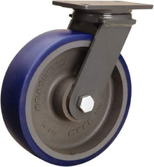 Hamilton - 10" Diam x 3" Wide x 12-1/16" OAH Top Plate Mount Swivel Caster - Polyurethane Mold onto Cast Iron Center, 2,400 Lb Capacity, Tapered Roller Bearing, 4-1/2 x 6-1/2" Plate - Makers Industrial Supply