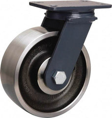 Hamilton - 8" Diam x 3" Wide x 10-1/4" OAH Top Plate Mount Swivel Caster - Forged Steel, 2,400 Lb Capacity, Sealed Precision Ball Bearing, 4-1/2 x 6-1/2" Plate - Makers Industrial Supply