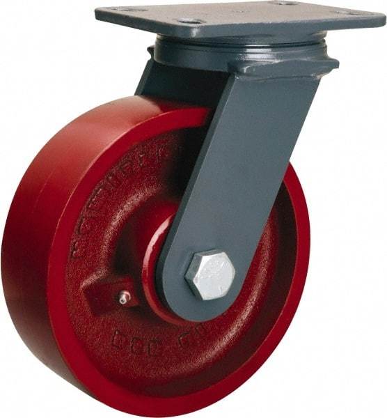 Hamilton - 8" Diam x 2-1/2" Wide x 10-1/4" OAH Top Plate Mount Swivel Caster - Cast Iron, 2,400 Lb Capacity, Tapered Roller Bearing, 4-1/2 x 6-1/2" Plate - Makers Industrial Supply