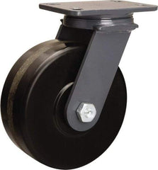 Hamilton - 8" Diam x 3" Wide x 10-1/4" OAH Top Plate Mount Swivel Caster - Phenolic, 2,400 Lb Capacity, Straight Roller Bearing, 4-1/2 x 6-1/2" Plate - Makers Industrial Supply