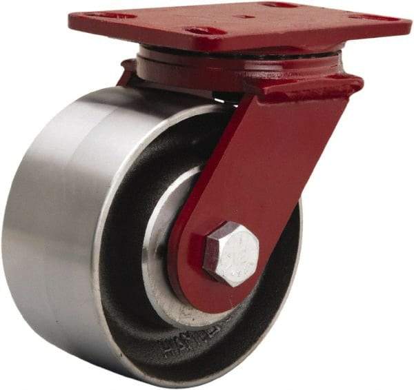 Hamilton - 6" Diam x 3" Wide x 7-1/2" OAH Top Plate Mount Swivel Caster - Forged Steel, 2,200 Lb Capacity, Sealed Precision Ball Bearing, 4-1/2 x 6-1/2" Plate - Makers Industrial Supply