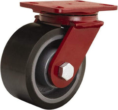 Hamilton - 6" Diam x 3" Wide x 7-1/2" OAH Top Plate Mount Swivel Caster - Polyurethane Mold onto Cast Iron Center, 2,200 Lb Capacity, Tapered Roller Bearing, 4-1/2 x 6-1/2" Plate - Makers Industrial Supply