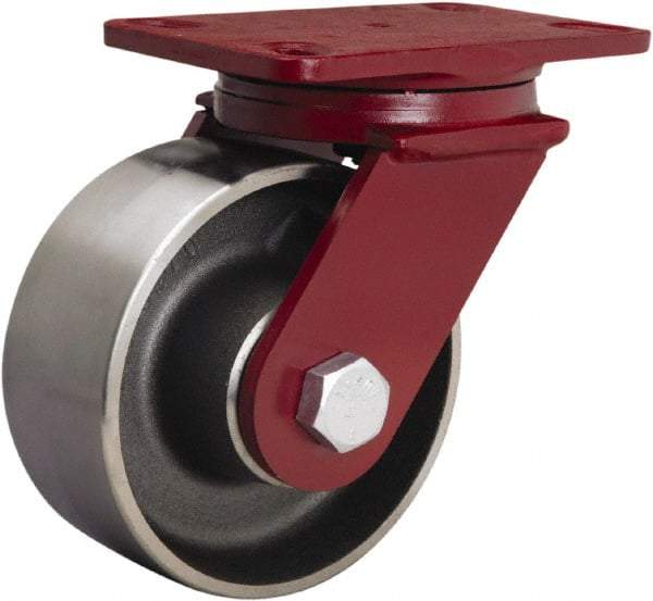 Hamilton - 6" Diam x 2-1/2" Wide x 7-1/2" OAH Top Plate Mount Swivel Caster - Forged Steel, 2,200 Lb Capacity, Tapered Roller Bearing, 4-1/2 x 6-1/2" Plate - Makers Industrial Supply