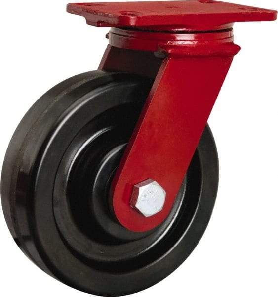 Hamilton - 8" Diam x 2-1/2" Wide x 10-1/8" OAH Top Plate Mount Swivel Caster - Phenolic, 2,000 Lb Capacity, Tapered Roller Bearing, 4-1/2 x 6-1/2" Plate - Makers Industrial Supply