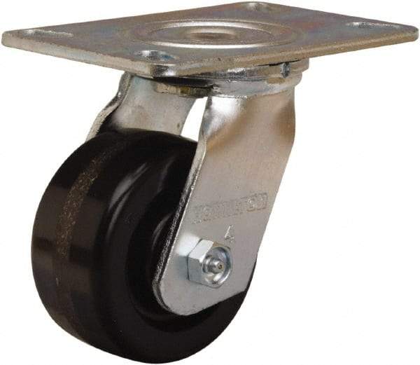 Hamilton - 4" Diam x 2" Wide x 5-5/8" OAH Top Plate Mount Swivel Caster - Phenolic, 800 Lb Capacity, Straight Roller Bearing, 4-1/2 x 6-1/4" Plate - Makers Industrial Supply