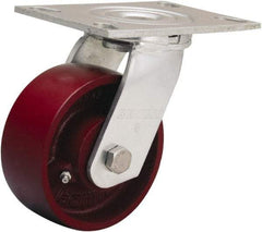 Hamilton - 5" Diam x 2" Wide x 6-1/2" OAH Top Plate Mount Swivel Caster - Cast Iron, 1,250 Lb Capacity, Sealed Precision Ball Bearing, 4-1/2 x 6-1/4" Plate - Makers Industrial Supply