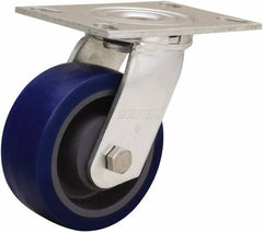 Hamilton - 5" Diam x 2" Wide x 6-1/2" OAH Top Plate Mount Swivel Caster - Polyurethane Mold onto Cast Iron Center, 840 Lb Capacity, Sealed Precision Ball Bearing, 4-1/2 x 6-1/4" Plate - Makers Industrial Supply