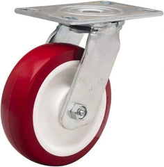 Hamilton - 6" Diam x 2" Wide x 7-1/2" OAH Top Plate Mount Swivel Caster - Polyurethane Mold on Polypropylene, 900 Lb Capacity, Straight Roller Bearing, 4-1/2 x 6-1/4" Plate - Makers Industrial Supply