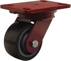 Hamilton - 4" Diam x 2" Wide x 5-5/8" OAH Top Plate Mount Swivel Caster - Polyurethane Mold onto Cast Iron Center, 975 Lb Capacity, Sealed Precision Ball Bearing, 4-1/2 x 6-1/2" Plate - Makers Industrial Supply