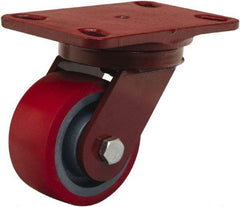 Hamilton - 4" Diam x 2" Wide x 5-5/8" OAH Top Plate Mount Swivel Caster - Polyurethane Mold on Forged Steel, 900 Lb Capacity, Sealed Precision Ball Bearing, 4-1/2 x 6-1/2" Plate - Makers Industrial Supply