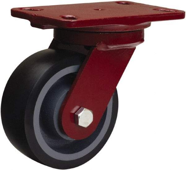 Hamilton - 5" Diam x 2" Wide x 6-3/4" OAH Top Plate Mount Swivel Caster - Polyurethane Mold onto Cast Iron Center, 1,360 Lb Capacity, Sealed Precision Ball Bearing, 4-1/2 x 6-1/2" Plate - Makers Industrial Supply