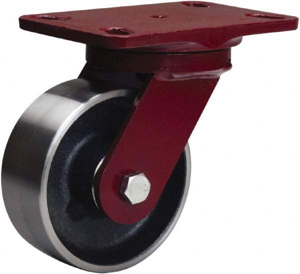 Hamilton - 5" Diam x 2" Wide x 6-3/4" OAH Top Plate Mount Swivel Caster - Forged Steel, 1,500 Lb Capacity, Tapered Roller Bearing, 4-1/2 x 6-1/2" Plate - Makers Industrial Supply