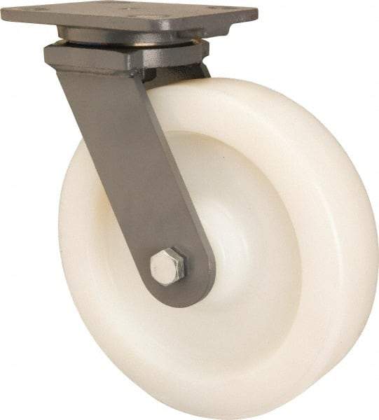 Hamilton - 8" Diam x 2" Wide x 9-1/2" OAH Top Plate Mount Swivel Caster - Nylon, Sealed Precision Ball Bearing, 4 x 5" Plate - Makers Industrial Supply