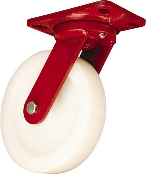 Hamilton - 8" Diam x 2" Wide x 9-3/4" OAH Top Plate Mount Swivel Caster - Nylon, Sealed Precision Ball Bearing, 4-1/2 x 6-1/2" Plate - Makers Industrial Supply