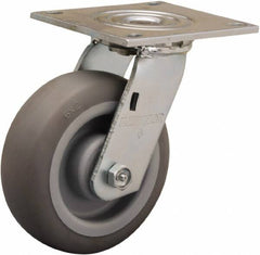 Hamilton - 6" Diam x 2" Wide x 7-1/2" OAH Top Plate Mount Swivel Caster - Rubber Mold on Polyolefin, 410 Lb Capacity, Straight Roller Bearing, 5 x 5-1/2" Plate - Makers Industrial Supply