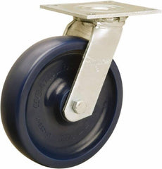 Hamilton - 8" Diam x 2" Wide x 9-1/2" OAH Top Plate Mount Swivel Caster - Polyurethane, 900 Lb Capacity, Sealed Precision Ball Bearing, 5 x 5-1/2" Plate - Makers Industrial Supply